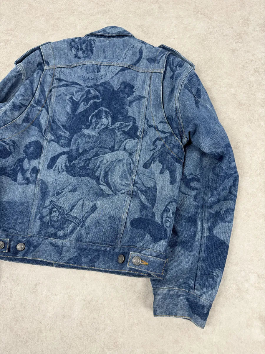 FW2017 Moschino Tattooed Horse Print Blue Denim Jacket osmLYGX 6