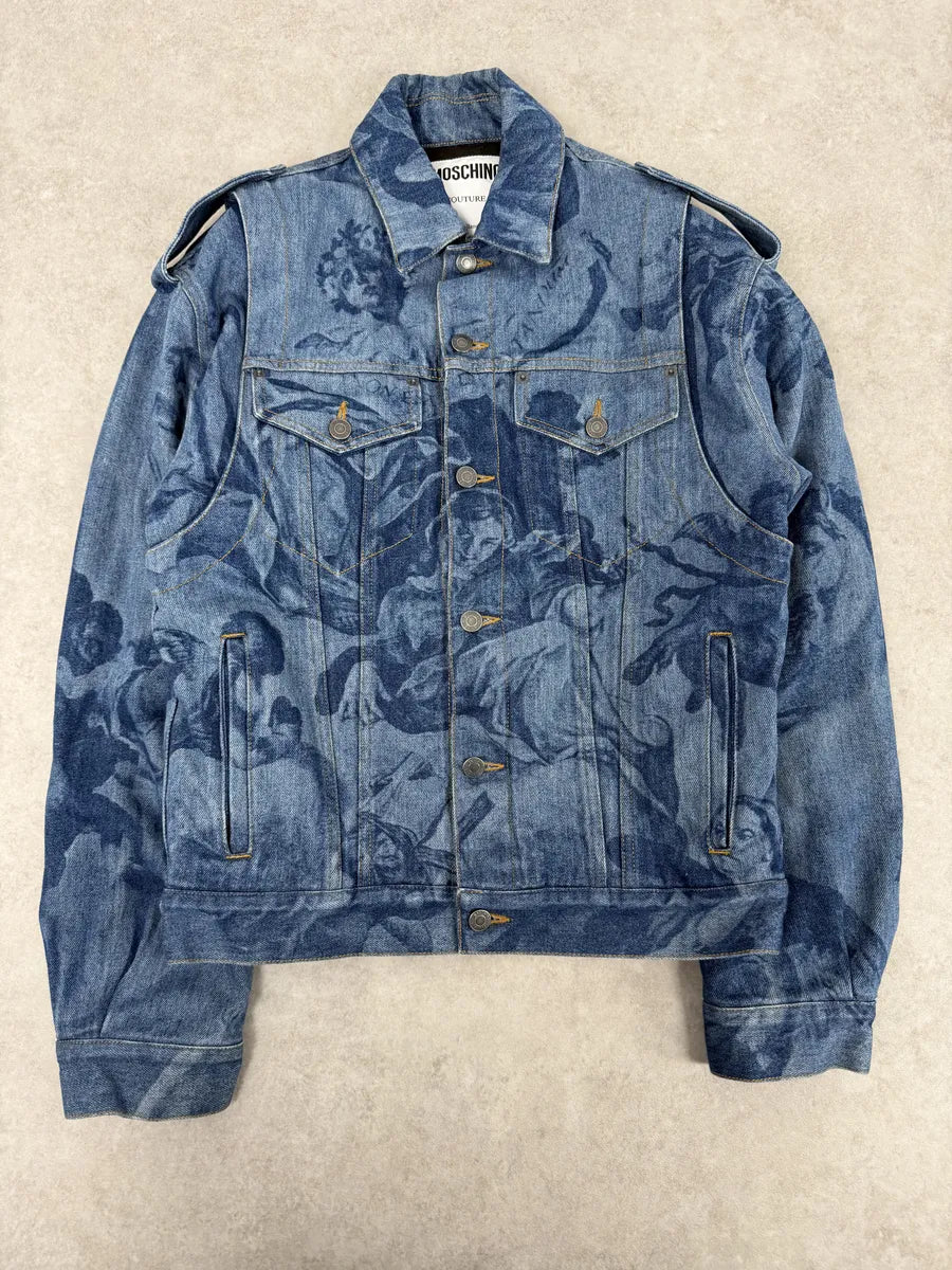 FW2017 Moschino Tattooed Horse Print Blue Denim Jacket osmLYGX 8