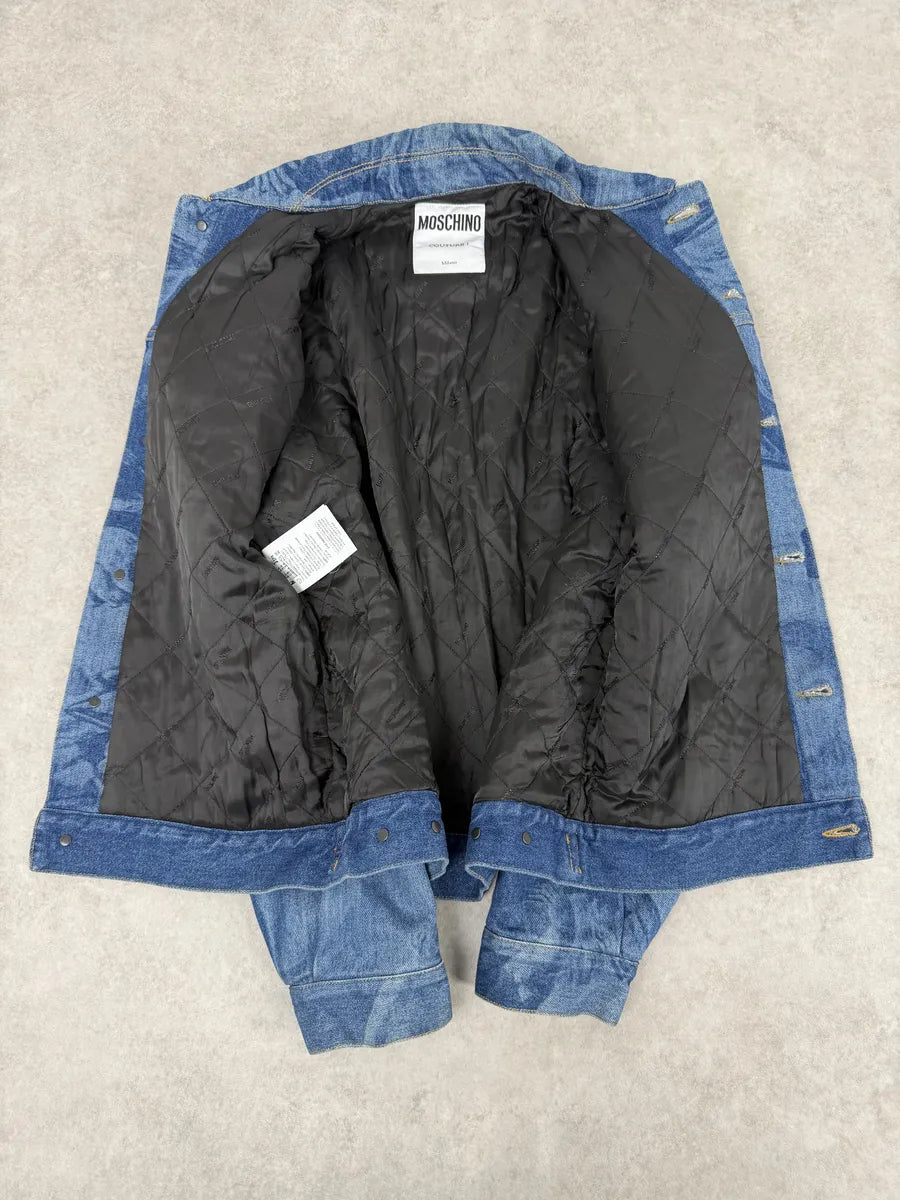 FW2017 Moschino Tattooed Horse Print Blue Denim Jacket osmLYGX 9