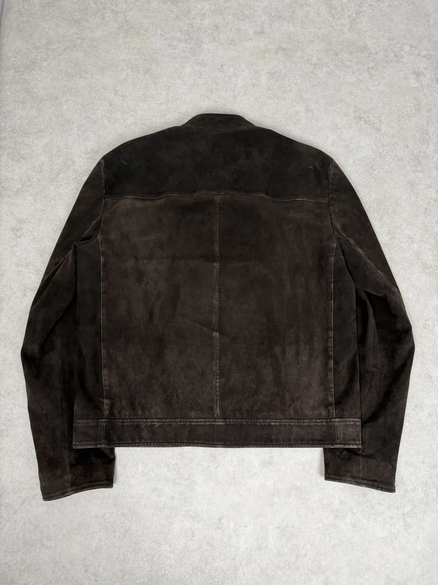 FW2017 Prada Brown Pure Minimalist Suede Biker Leather Jacket jTCuVUA 1