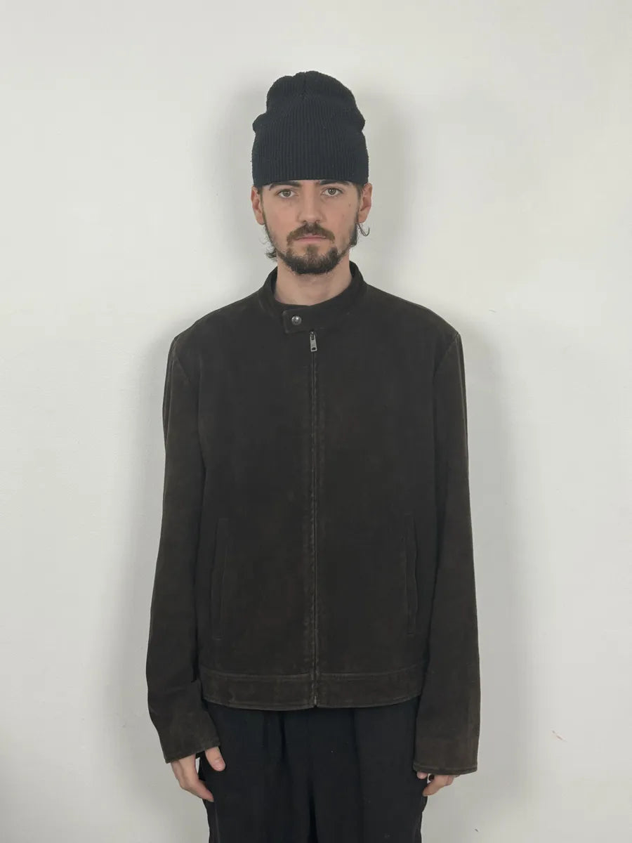 FW2017 Prada Brown Pure Minimalist Suede Biker Leather Jacket jTCuVUA 4