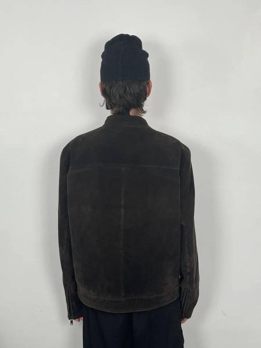 FW2017 Prada Brown Pure Minimalist Suede Biker Leather Jacket jTCuVUA 5