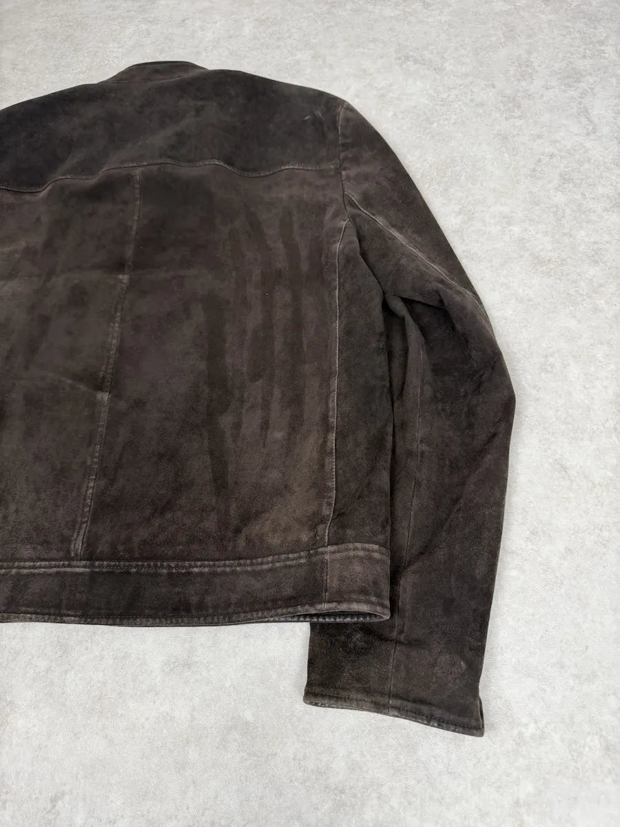 FW2017 Prada Brown Pure Minimalist Suede Biker Leather Jacket jTCuVUA 6