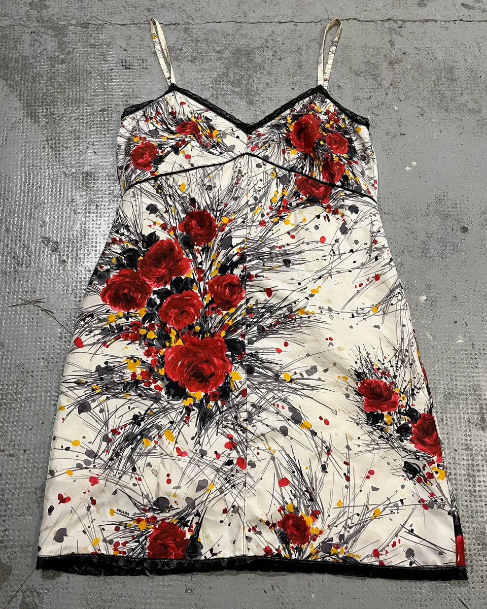 FW2017 Prada Flowers White Silk Glamour Dress IMYqunm 0