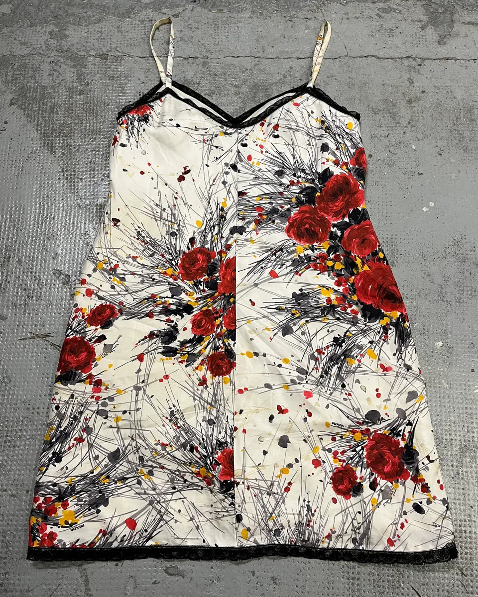 FW2017 Prada Flowers White Silk Glamour Dress IMYqunm 7