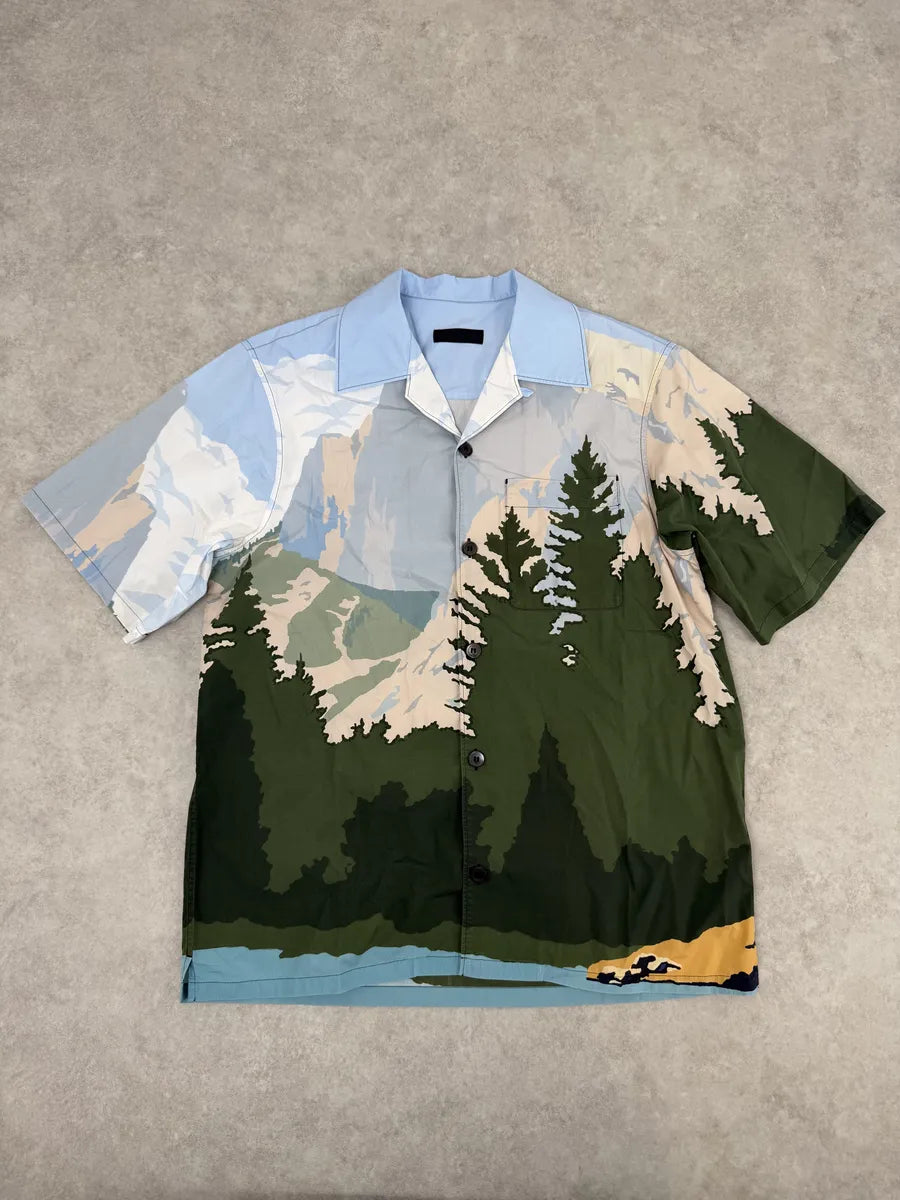 FW2017 Prada Moutain Landscape Blue Shirt SBAABZY 0