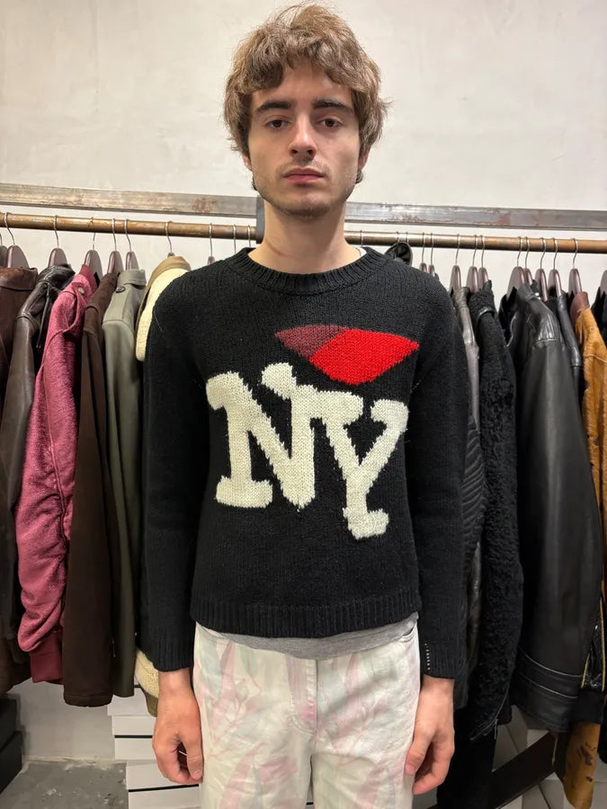 FW2017 Raf Simons I Love NY Wool Knit Black Sweater lyVUfdg 1