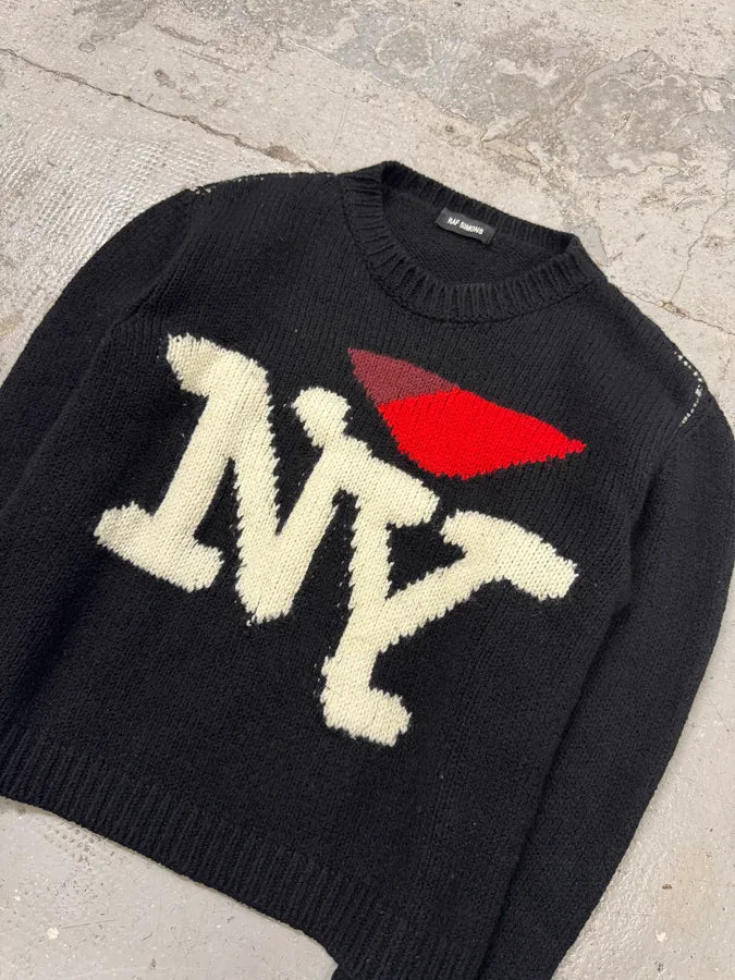 FW2017 Raf Simons I Love NY Wool Knit Black Sweater lyVUfdg 3