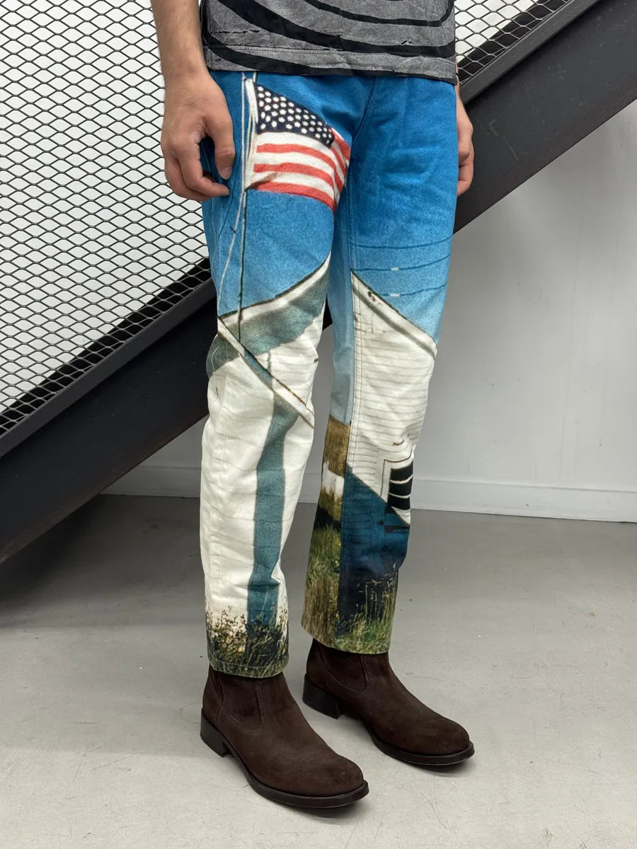 FW2017 Raf Simons x Calvin Klein Blue Denim Flag Print Jeans DYLYSla 1