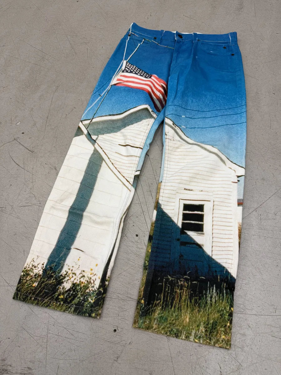 FW2017 Raf Simons x Calvin Klein Blue Denim Flag Print Jeans DYLYSla 10