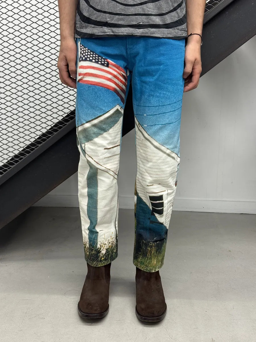 FW2017 Raf Simons x Calvin Klein Blue Denim Flag Print Jeans DYLYSla 3