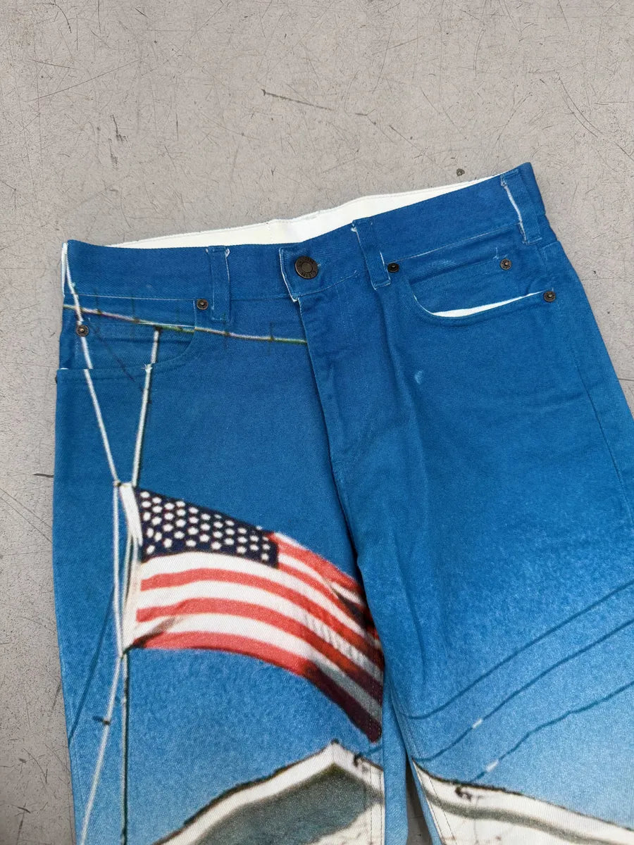 FW2017 Raf Simons x Calvin Klein Blue Denim Flag Print Jeans DYLYSla 9
