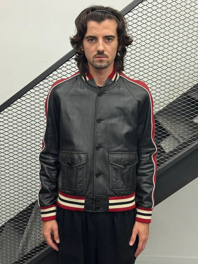 FW2017 Saint Laurent Black & Red Leather Striped Biker Jacket LwxJgxq 1