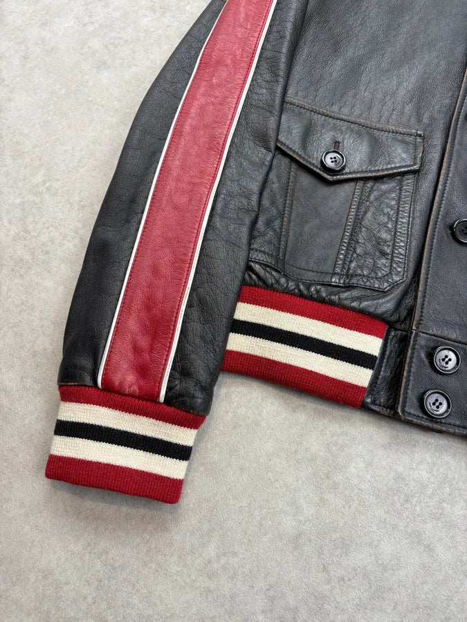 FW2017 Saint Laurent Black & Red Leather Striped Biker Jacket LwxJgxq 7