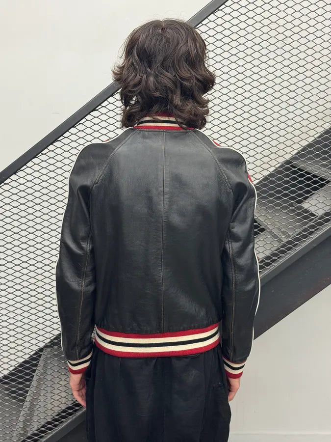 FW2017 Saint Laurent Black & Red Leather Striped Biker Jacket LwxJgxq 2