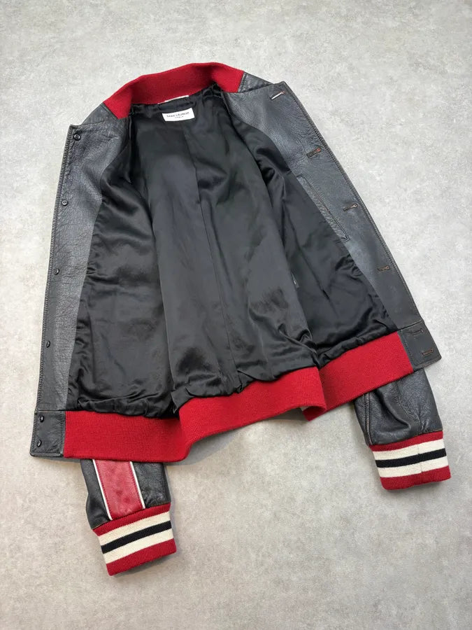 FW2017 Saint Laurent Black & Red Leather Striped Biker Jacket LwxJgxq 6