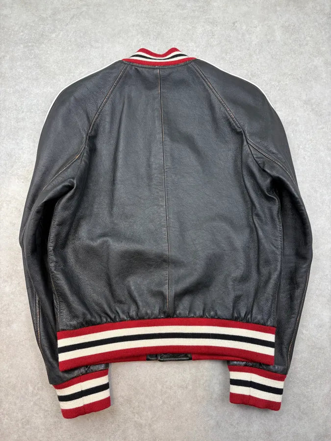 FW2017 Saint Laurent Black & Red Leather Striped Biker Jacket LwxJgxq 5