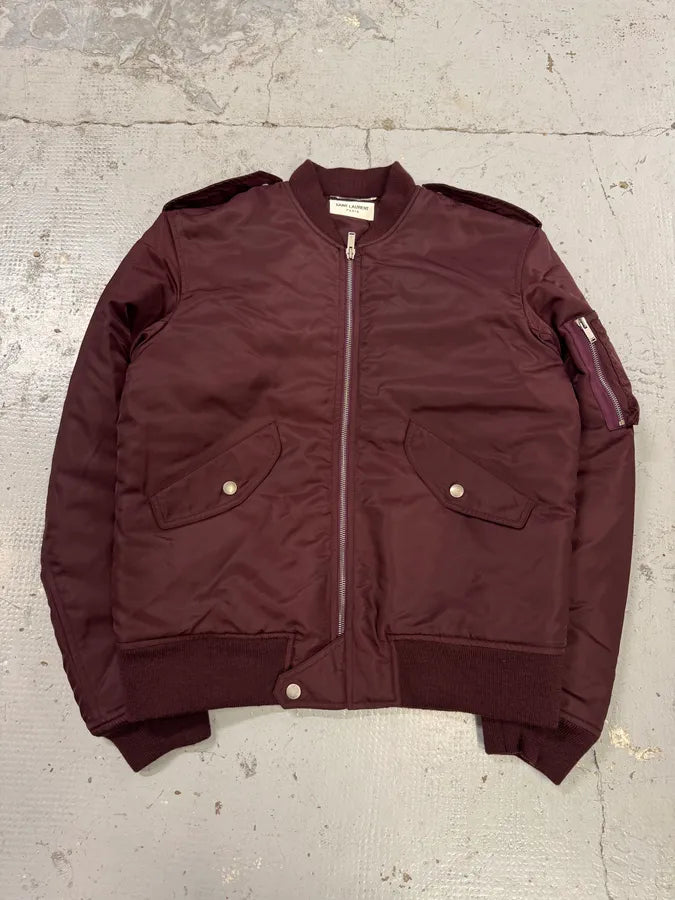 FW2017 Saint Laurent Bordeaux Nylon Bomber Jacket qYceGut 0