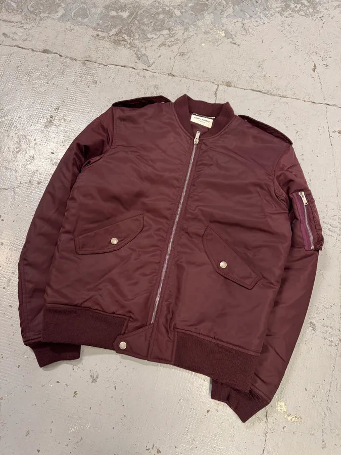 FW2017 Saint Laurent Bordeaux Nylon Bomber Jacket qYceGut 3