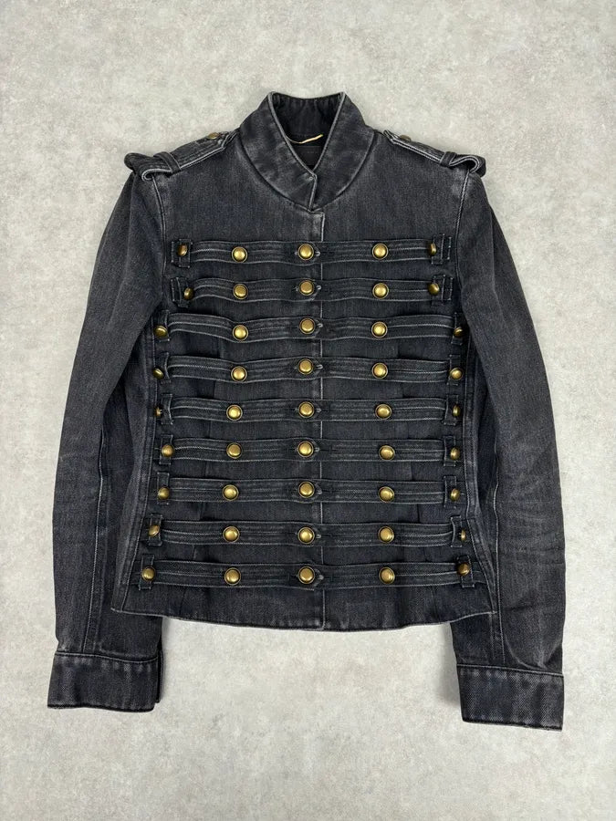 FW2017 Saint Laurent Military Grey Officer Napoleon Denim Jacket by Anthony Vaccarello GRIKjkO 0