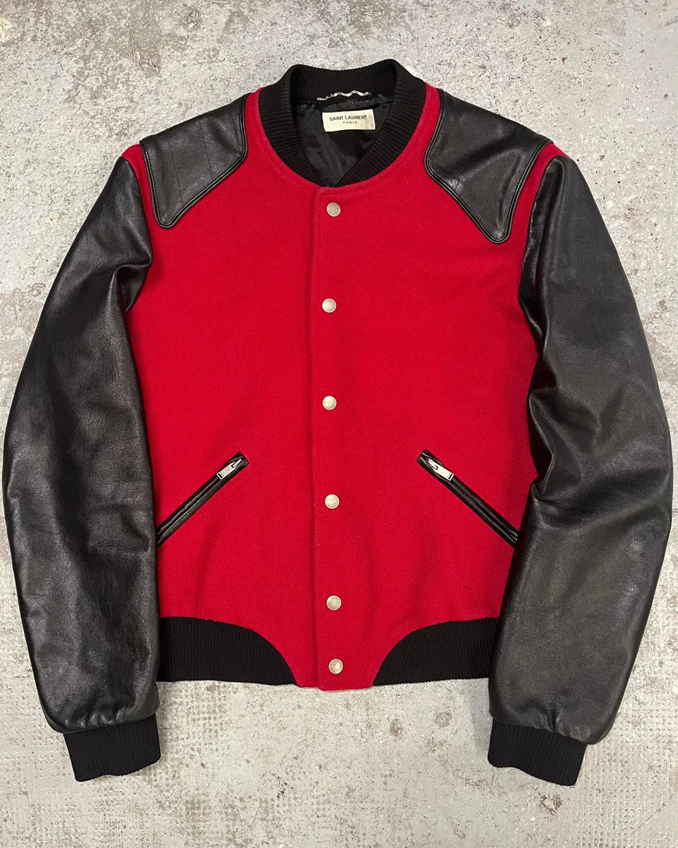 FW2017 Saint Laurent Red & Black Heaven Leather Teddy Bomber Jacket (L) zCbkooE 0