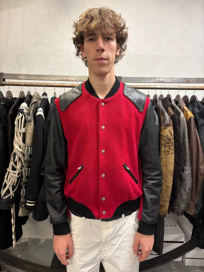 FW2017 Saint Laurent Red & Black Heaven Leather Teddy Bomber Jacket (L) zCbkooE 1