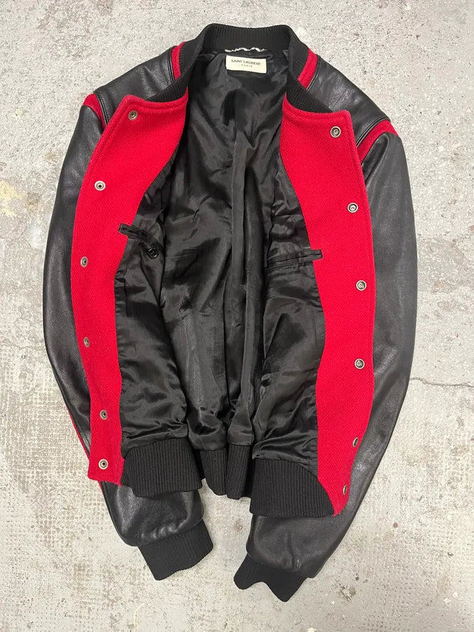 FW2017 Saint Laurent Red & Black Heaven Leather Teddy Bomber Jacket (L) zCbkooE 5