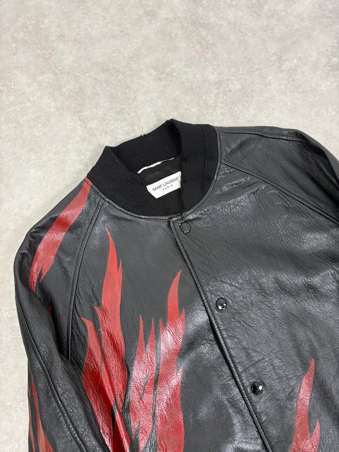FW2017 Saint Laurent Red Flames Black Leather Bombers Jacket HkhuYMT 4