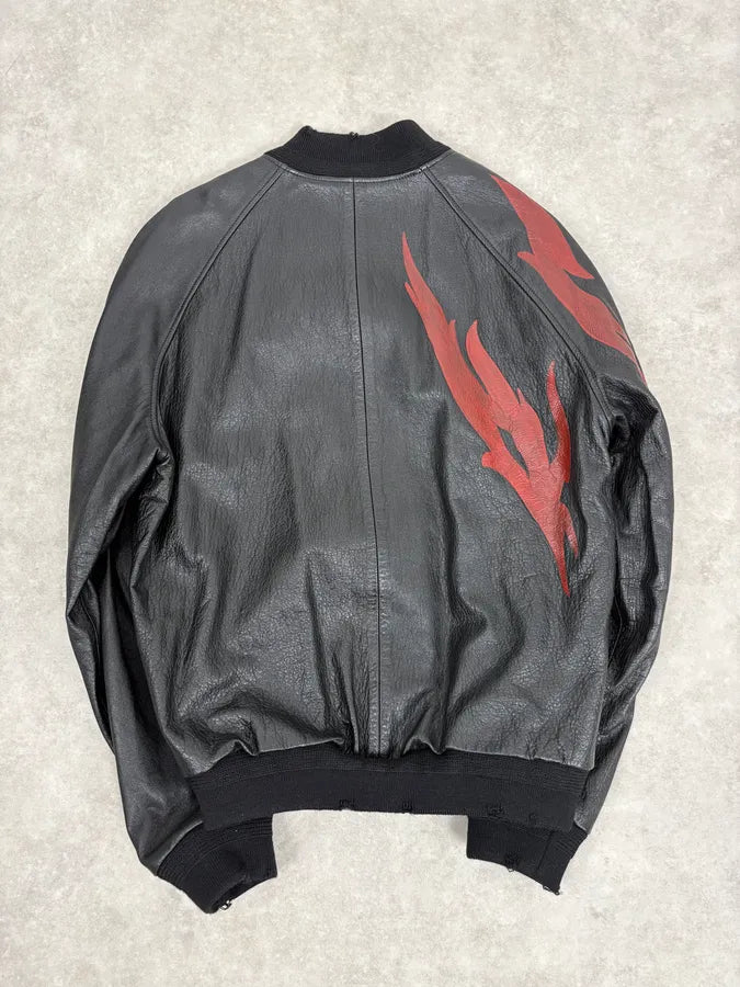 FW2017 Saint Laurent Red Flames Black Leather Bombers Jacket HkhuYMT 5