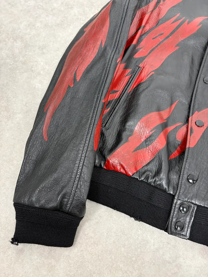 FW2017 Saint Laurent Red Flames Black Leather Bombers Jacket HkhuYMT 7