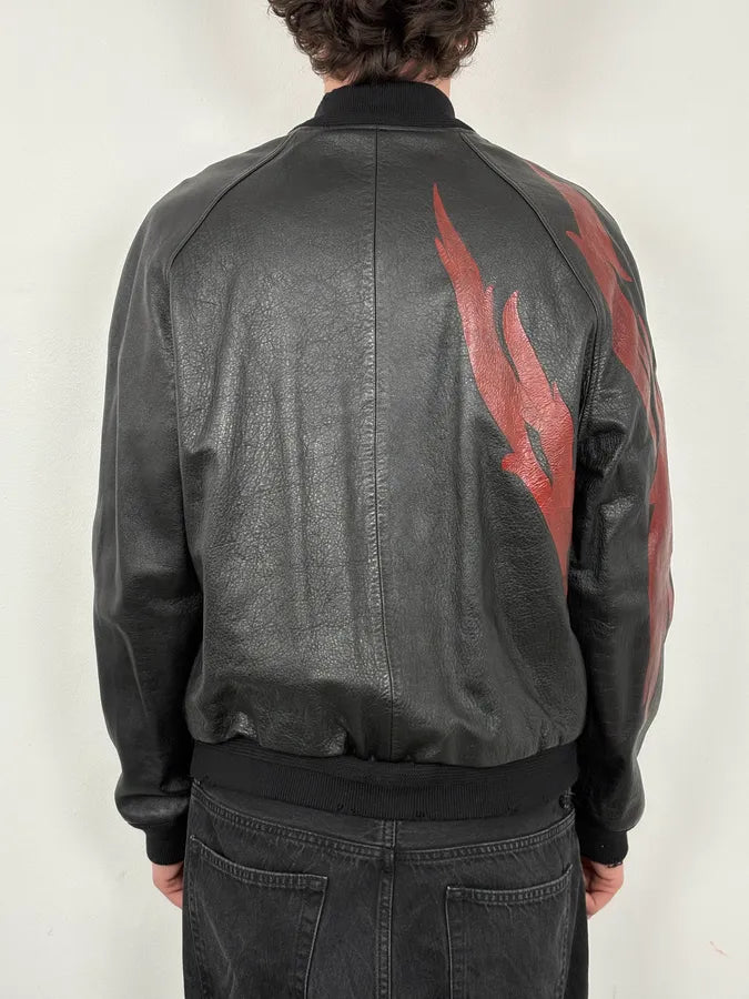 FW2017 Saint Laurent Red Flames Black Leather Bombers Jacket HkhuYMT 2