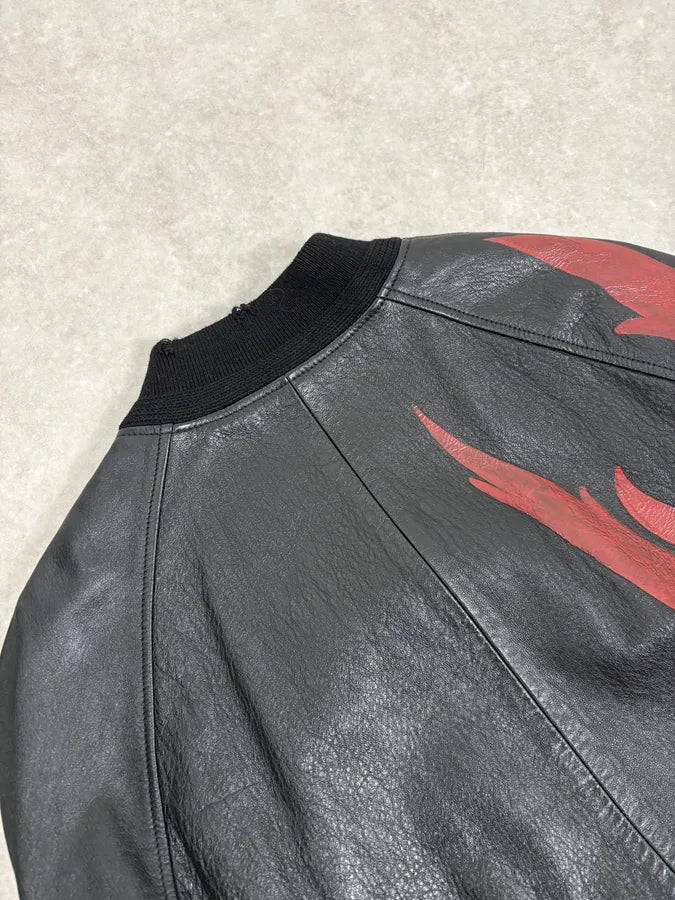 FW2017 Saint Laurent Red Flames Black Leather Bombers Jacket HkhuYMT 8