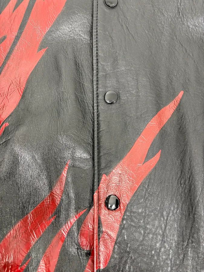 FW2017 Saint Laurent Red Flames Black Leather Bombers Jacket HkhuYMT 9