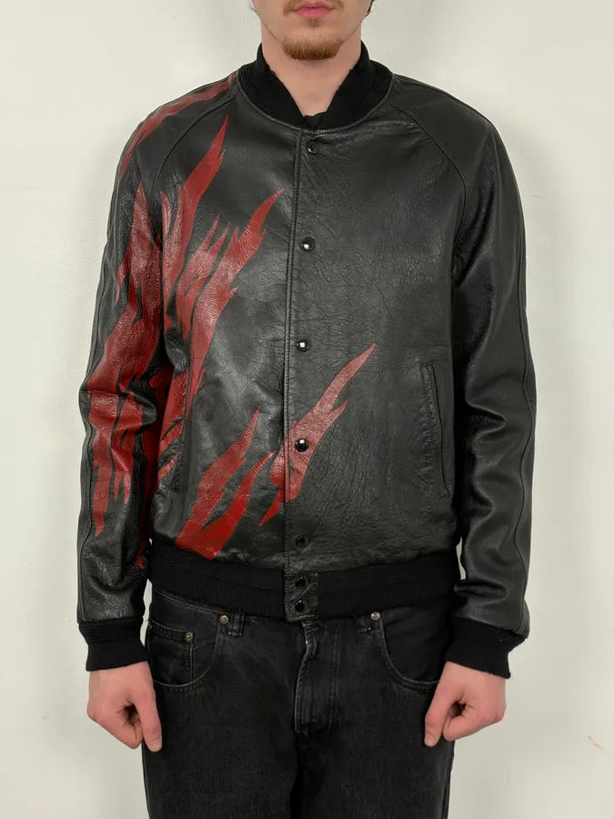 FW2017 Saint Laurent Red Flames Black Leather Bombers Jacket HkhuYMT 1
