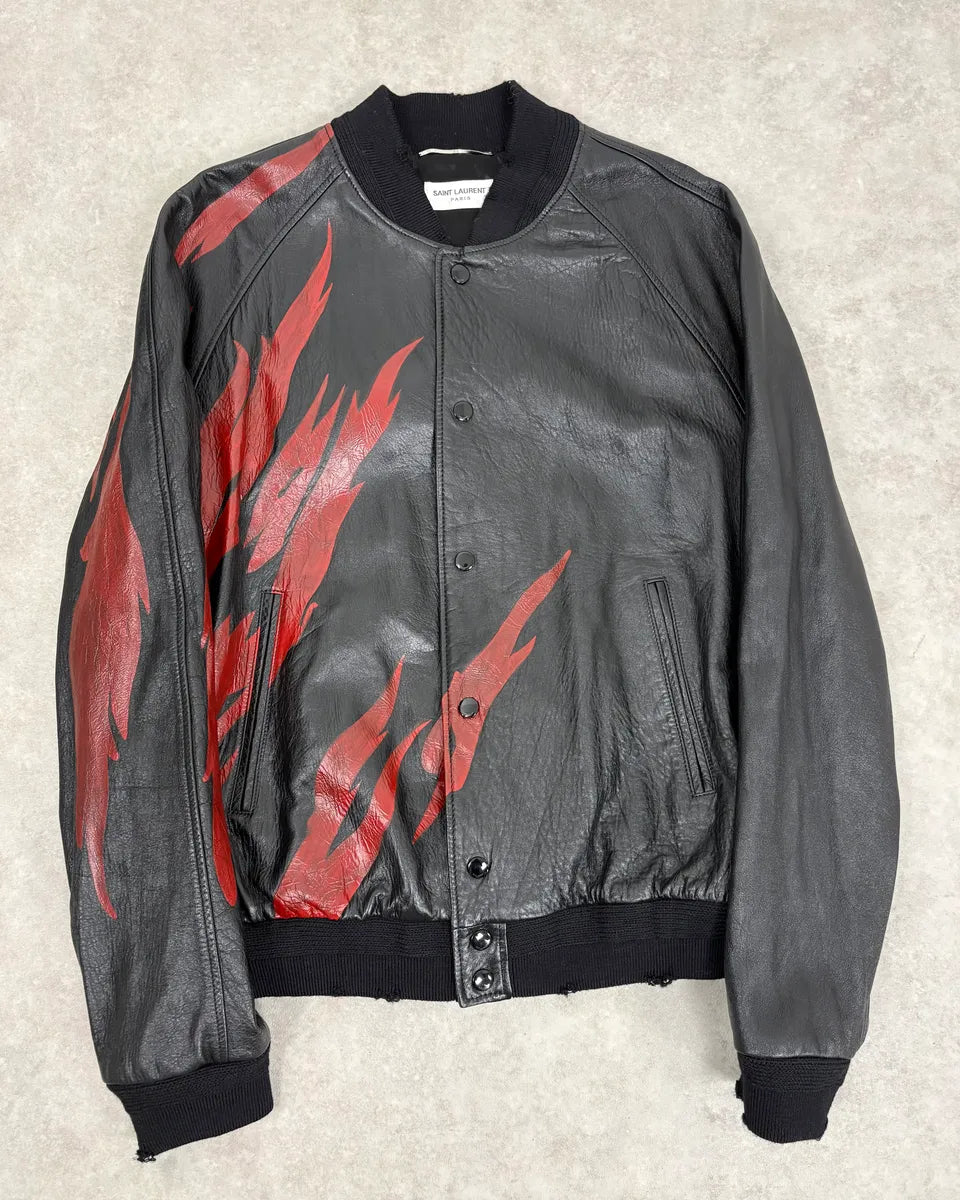 FW2017 Saint Laurent Red Flames Black Leather Bombers Jacket HkhuYMT 0