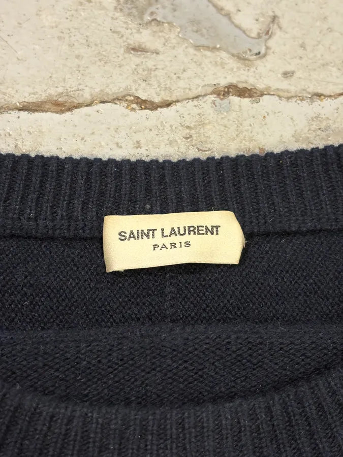 FW2017 Saint Laurent Navy SL Logo University Wool Sweater dLKPoRN 7