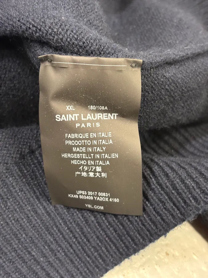 FW2017 Saint Laurent Navy SL Logo University Wool Sweater dLKPoRN 8