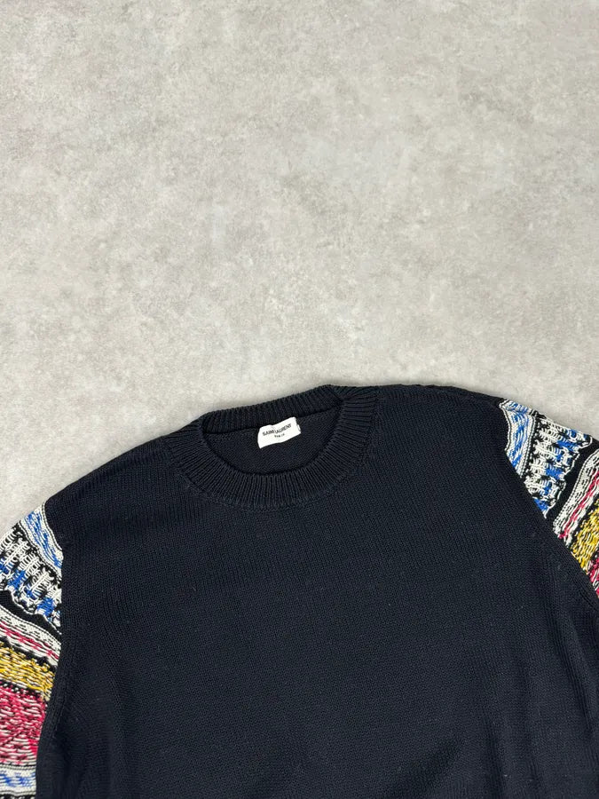 AW2017 Saint Laurent Black Contrast Knit Sweater fAltnbs 4