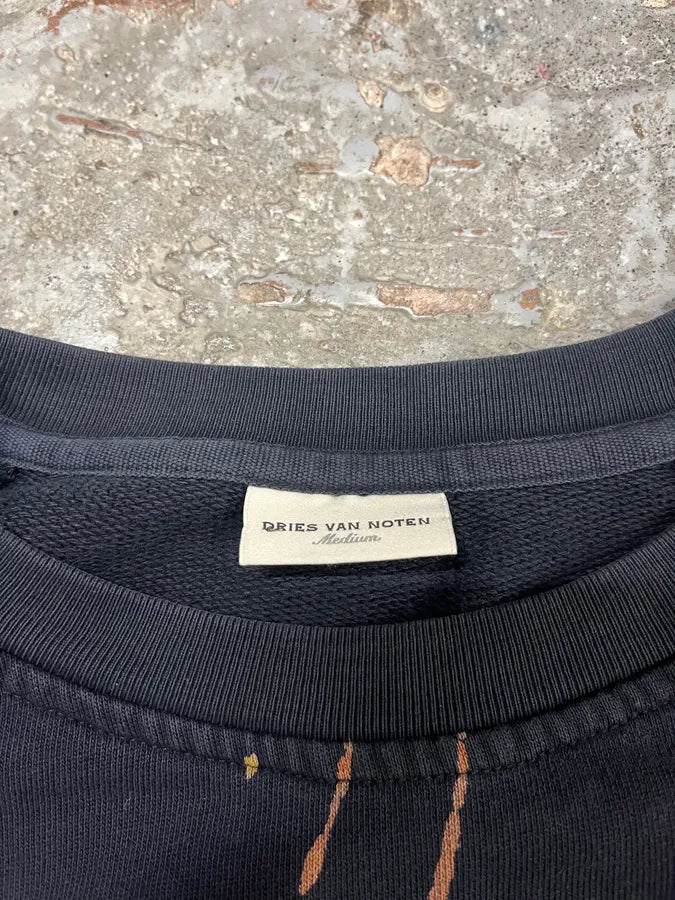 FW2018 Dries Van Noten Splash Navy Crewneck Sweater bjZDOiS 7