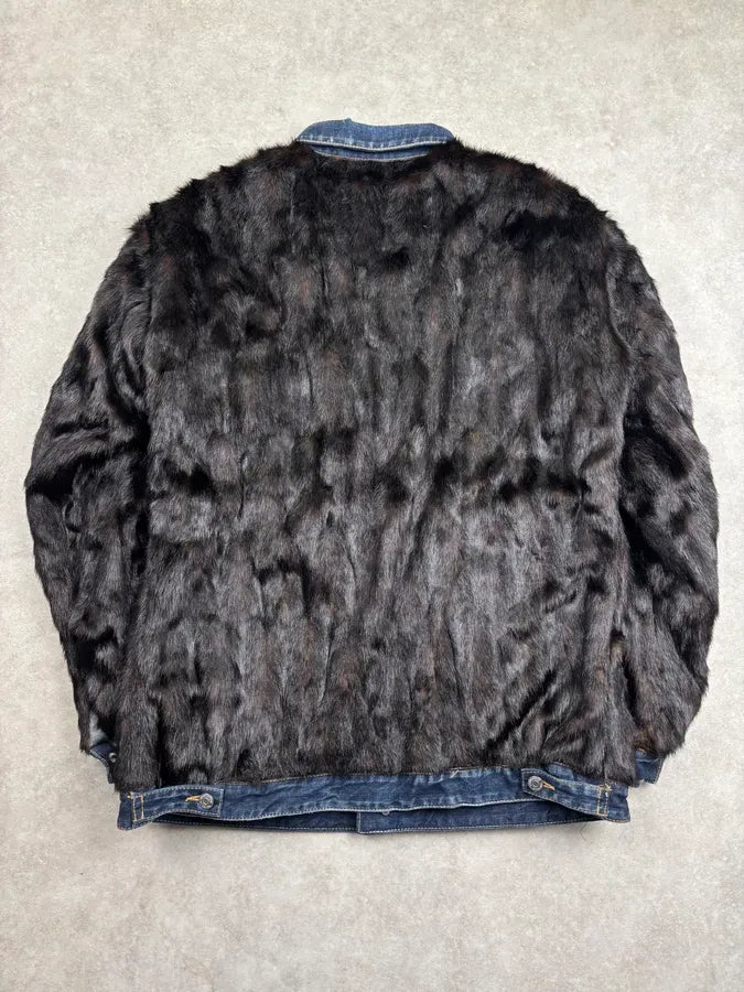 FW2018 Dsquared2 Black Denim Faux Fur-Lined Denim Jacket VMkYRLi 11