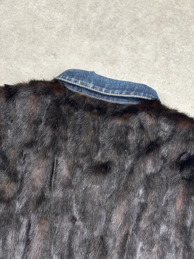 FW2018 Dsquared2 Black Denim Faux Fur-Lined Denim Jacket VMkYRLi 12