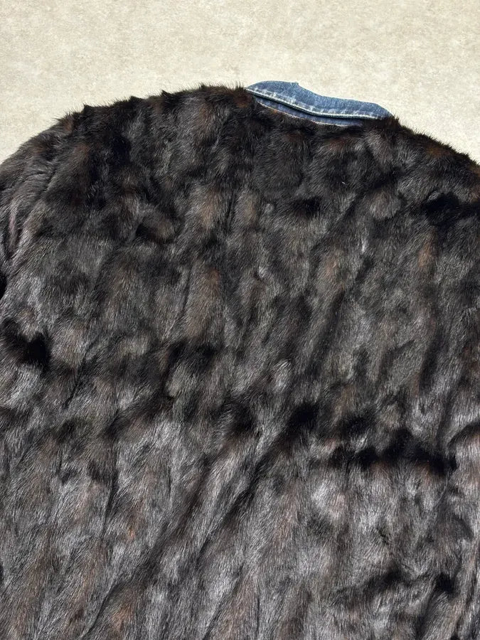 FW2018 Dsquared2 Black Denim Faux Fur-Lined Denim Jacket VMkYRLi 13
