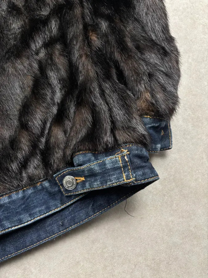 FW2018 Dsquared2 Black Denim Faux Fur-Lined Denim Jacket VMkYRLi 14