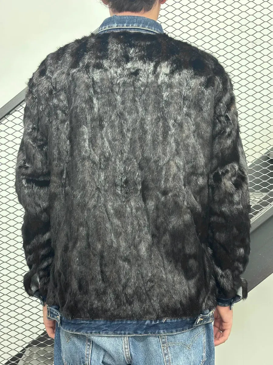 FW2018 Dsquared2 Black Denim Faux Fur-Lined Denim Jacket VMkYRLi 2