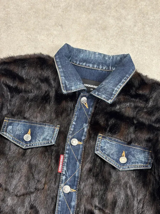 FW2018 Dsquared2 Black Denim Faux Fur-Lined Denim Jacket VMkYRLi 3