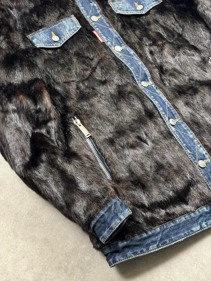 FW2018 Dsquared2 Black Denim Faux Fur-Lined Denim Jacket VMkYRLi 5