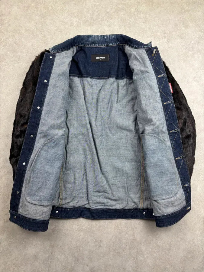FW2018 Dsquared2 Black Denim Faux Fur-Lined Denim Jacket VMkYRLi 7