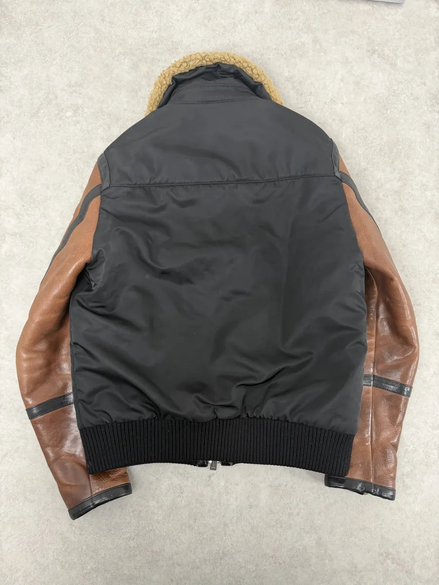 FW2018 Dsquared2 Brown & Black Beige Shearling Leather Alpha Jacket hjKIUSX 2