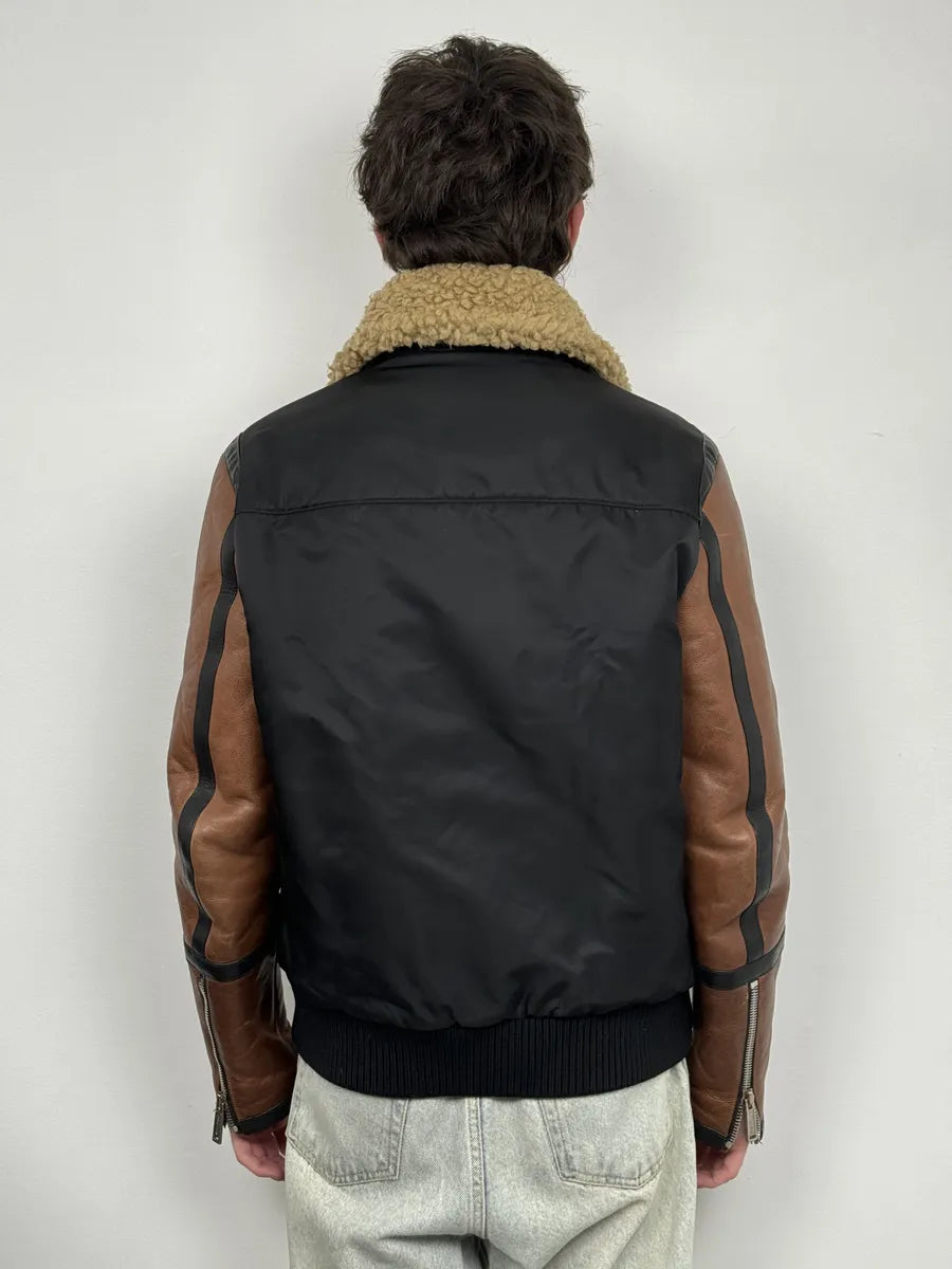 FW2018 Dsquared2 Brown & Black Beige Shearling Leather Alpha Jacket hjKIUSX 4