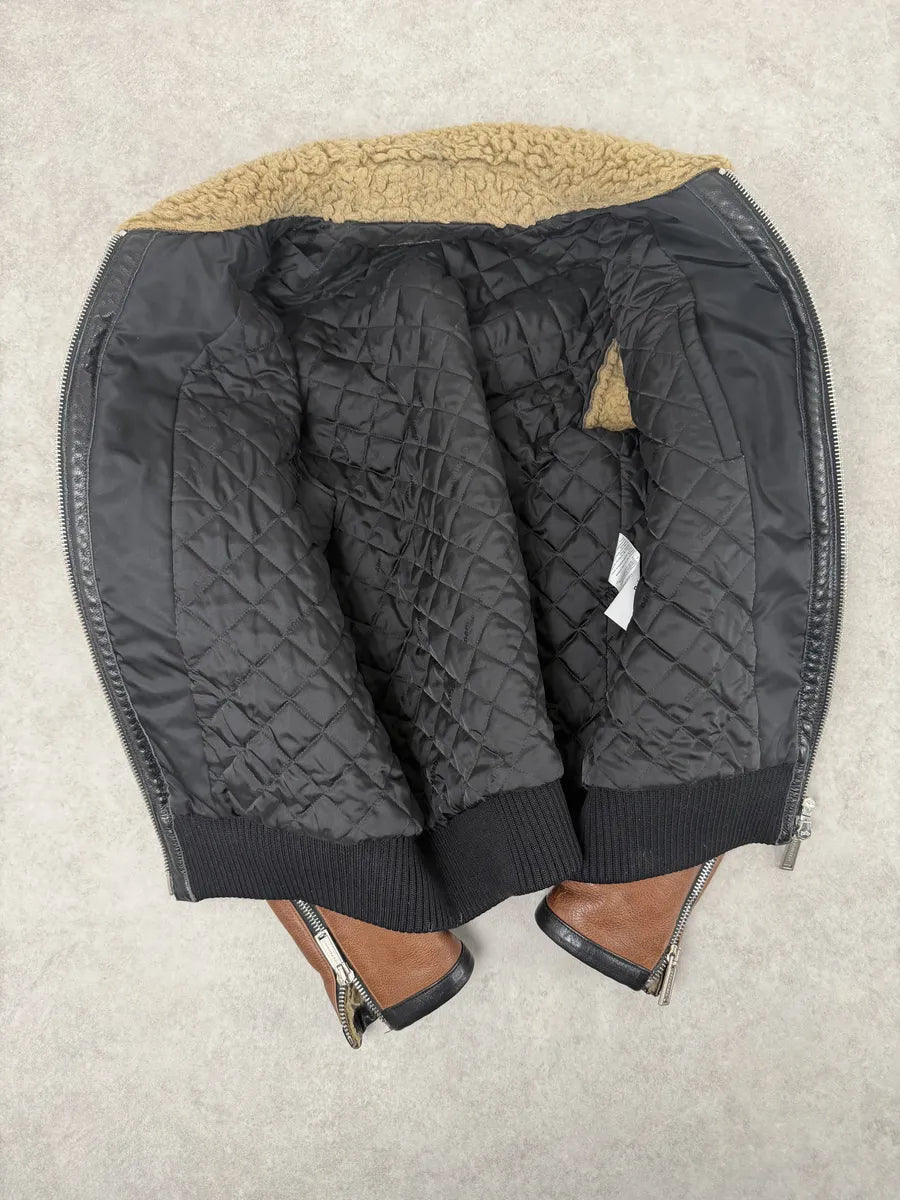 FW2018 Dsquared2 Brown & Black Beige Shearling Leather Alpha Jacket hjKIUSX 8